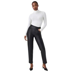 Spanx Leather-Like Straight Leg Pant in Luxe Black Sz 1X